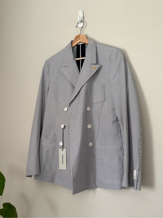 Mauro Grifoni Other - Mauro Grifoni Lightweight Cotton Blend Double Breasted Striped Nautical Blazer